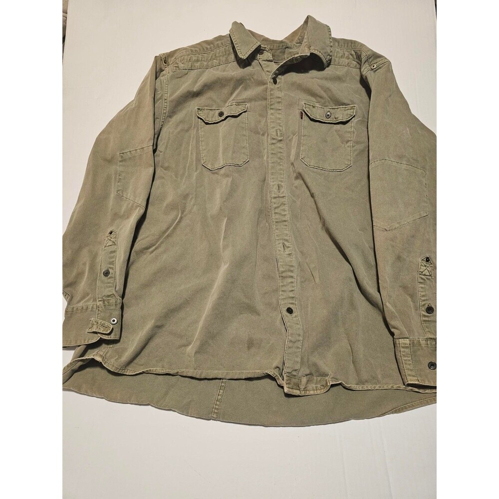 Levi Strauss & Co Work Shirt Mens 2XL Tan Canvas Twill Elbow Patch Workwear
